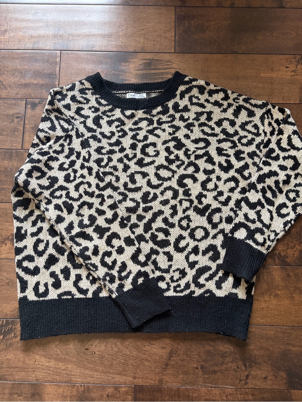 Dex Black and Cream Leopard Crewneck Sweater